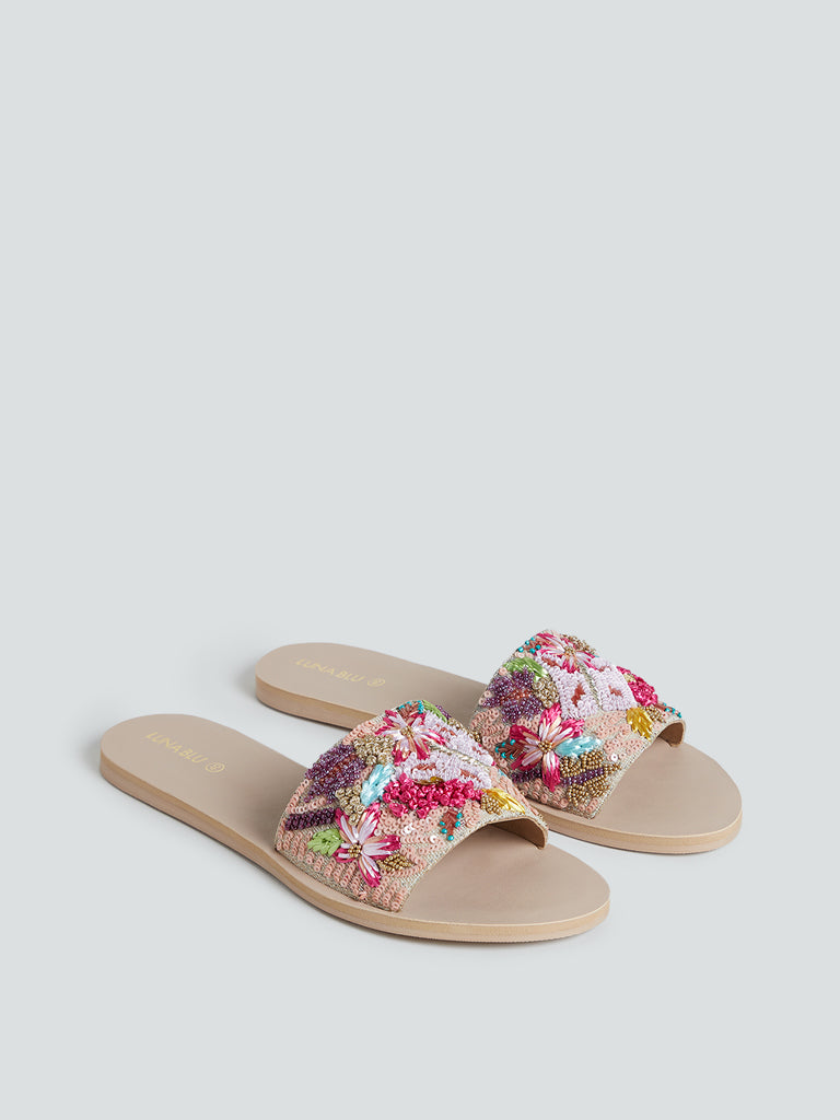 LUNA BLU Multicolour Artisanal Beaded Slides